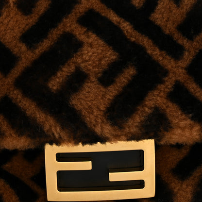 Fendi Shearling Vitello Dolce Macro FF 1974 Mini Baguette Tobacco Black 8 of 11