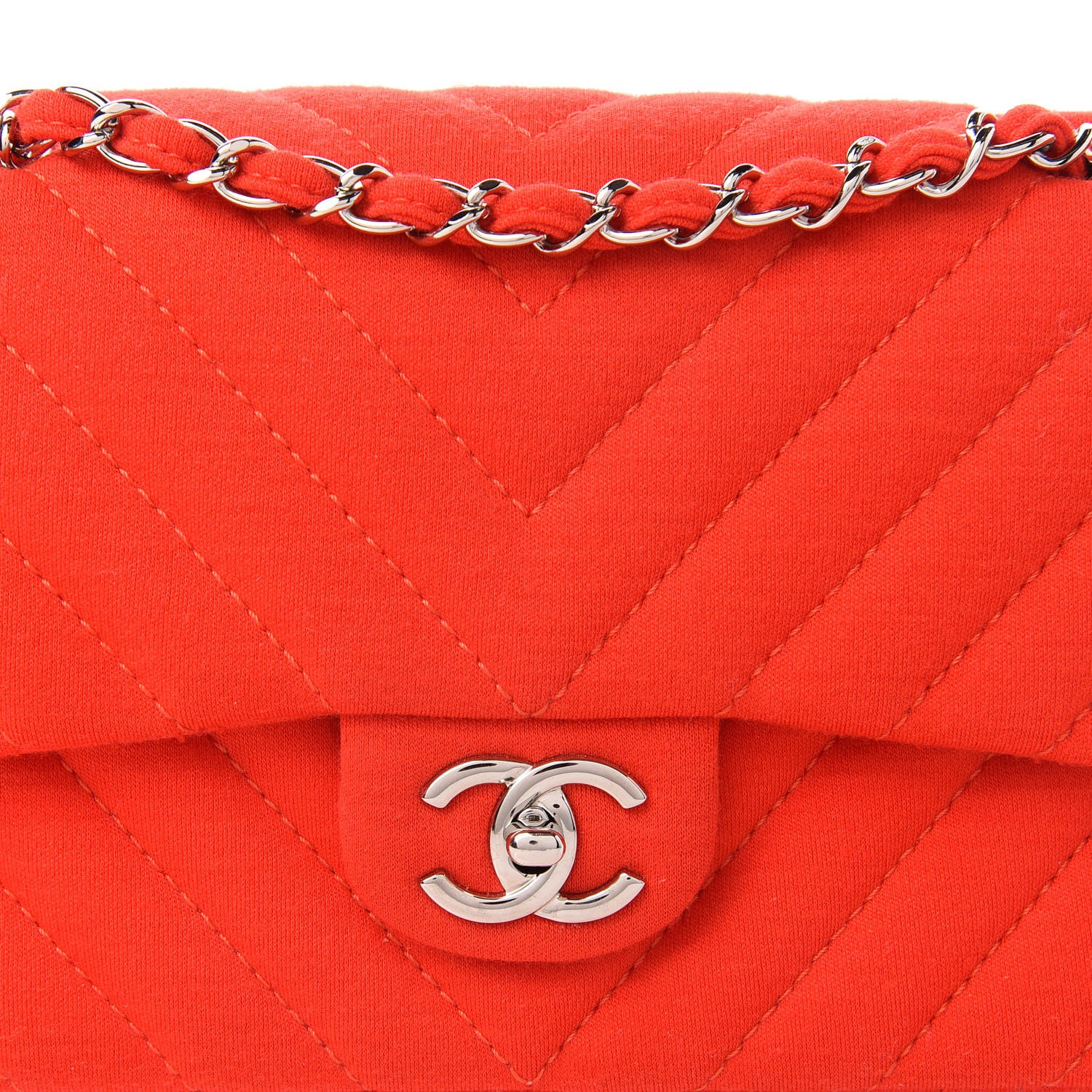 Chanel Jersey Chevron Quilted Medium Single Flap Red 10 of 10