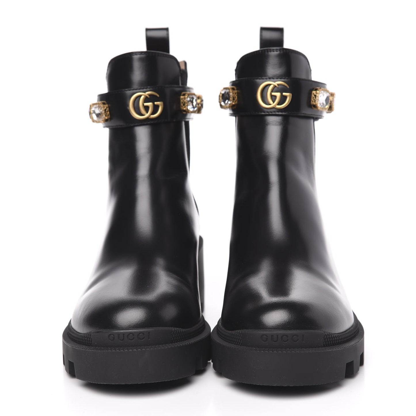 Calfskin Crystal GG Trip Chelsea Ankle Boots 38 Black
