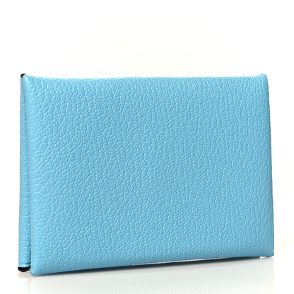 Hermes Chevre Mysore Verso Calvi Card Case Celeste Kraft 3 of 8