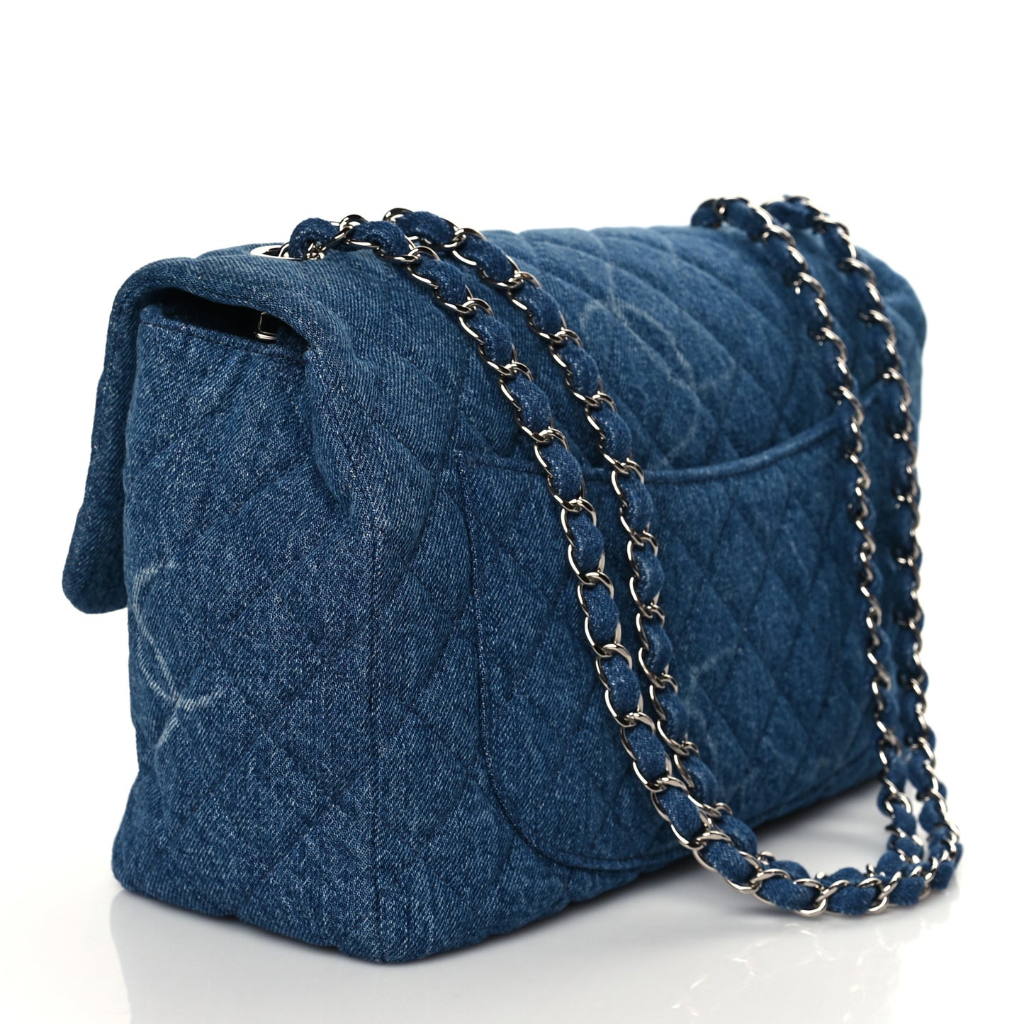 Denim Quilted CC Print Jumbo Single Flap Blue