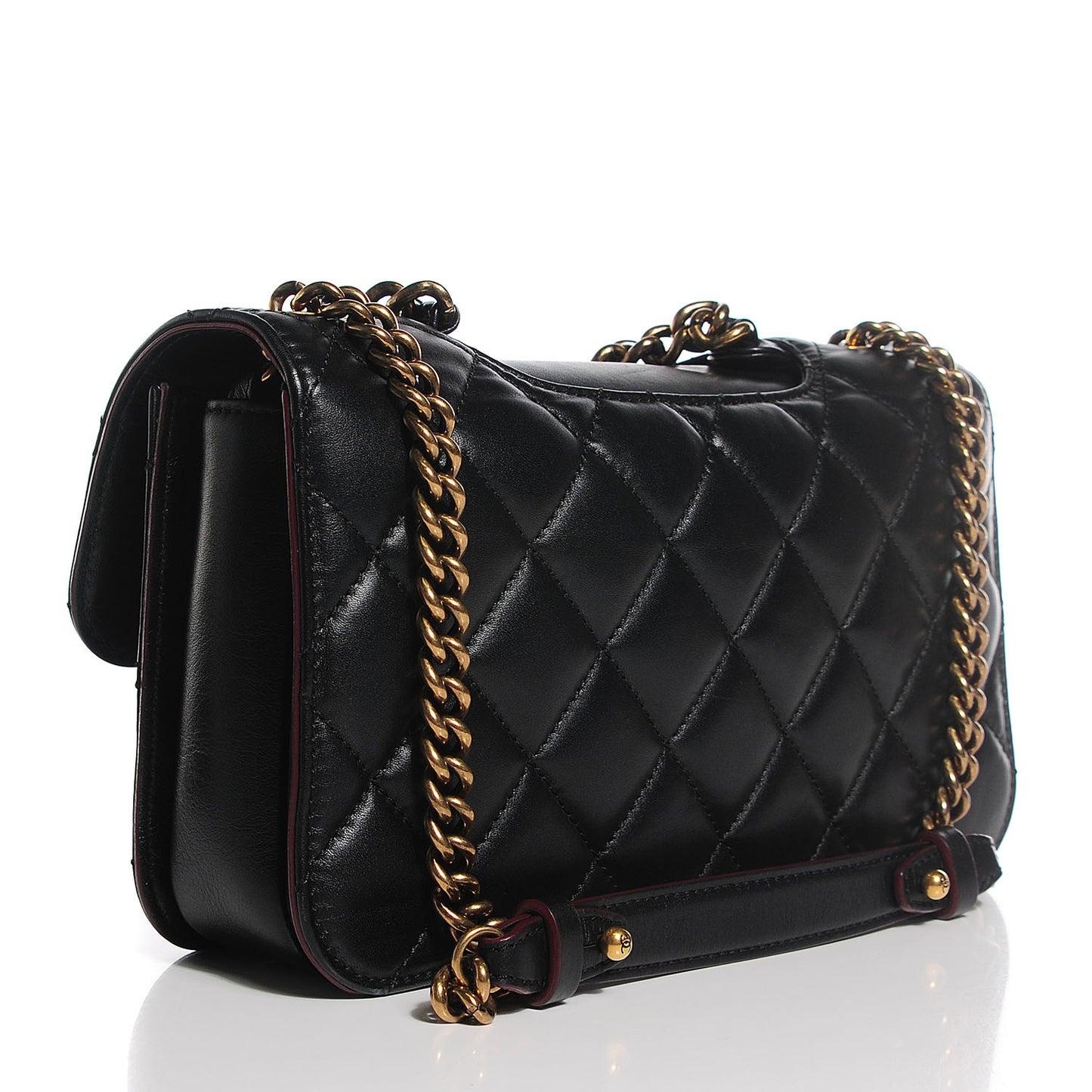 Calfskin Quilted Large Perfect Edge Flap Black