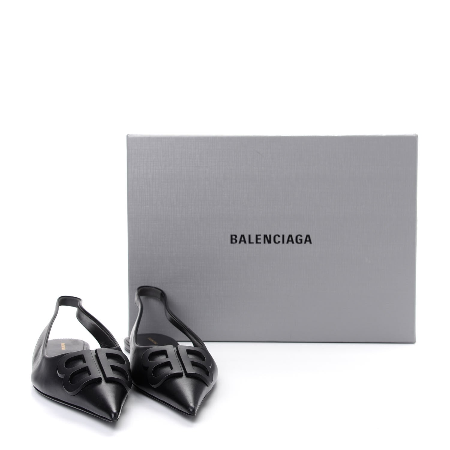 Balenciaga Calfskin BB Knife Pointy Toe Slingback Flats 38 Black 11 of 11