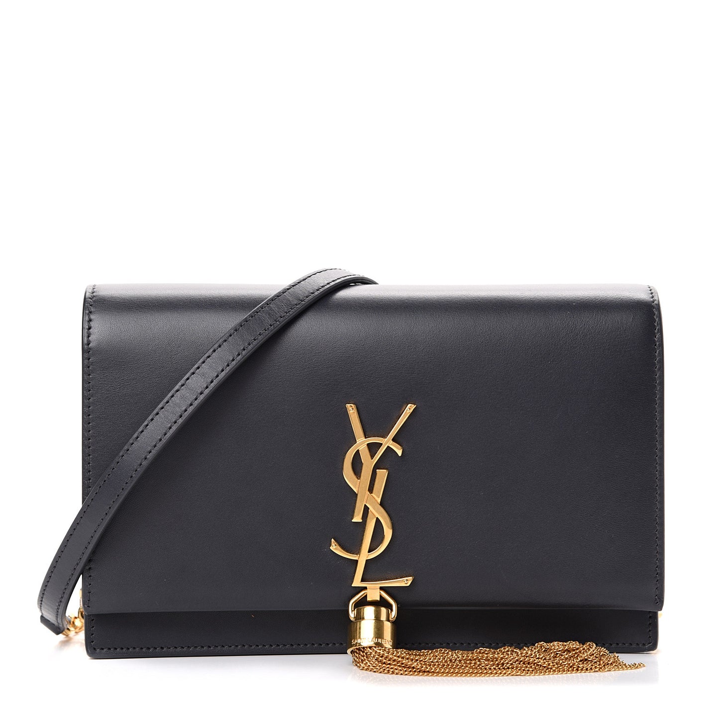 Smooth Calfskin Classic Monogram Kate Tassel Chain Wallet Black