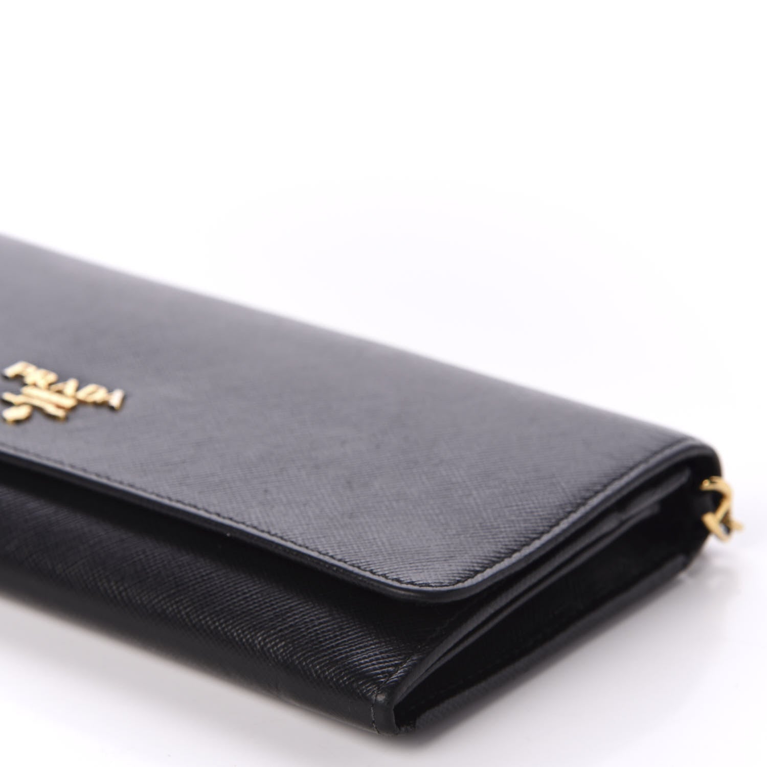 Prada Saffiano Metal Oro Chain Wallet Black 7 of 9