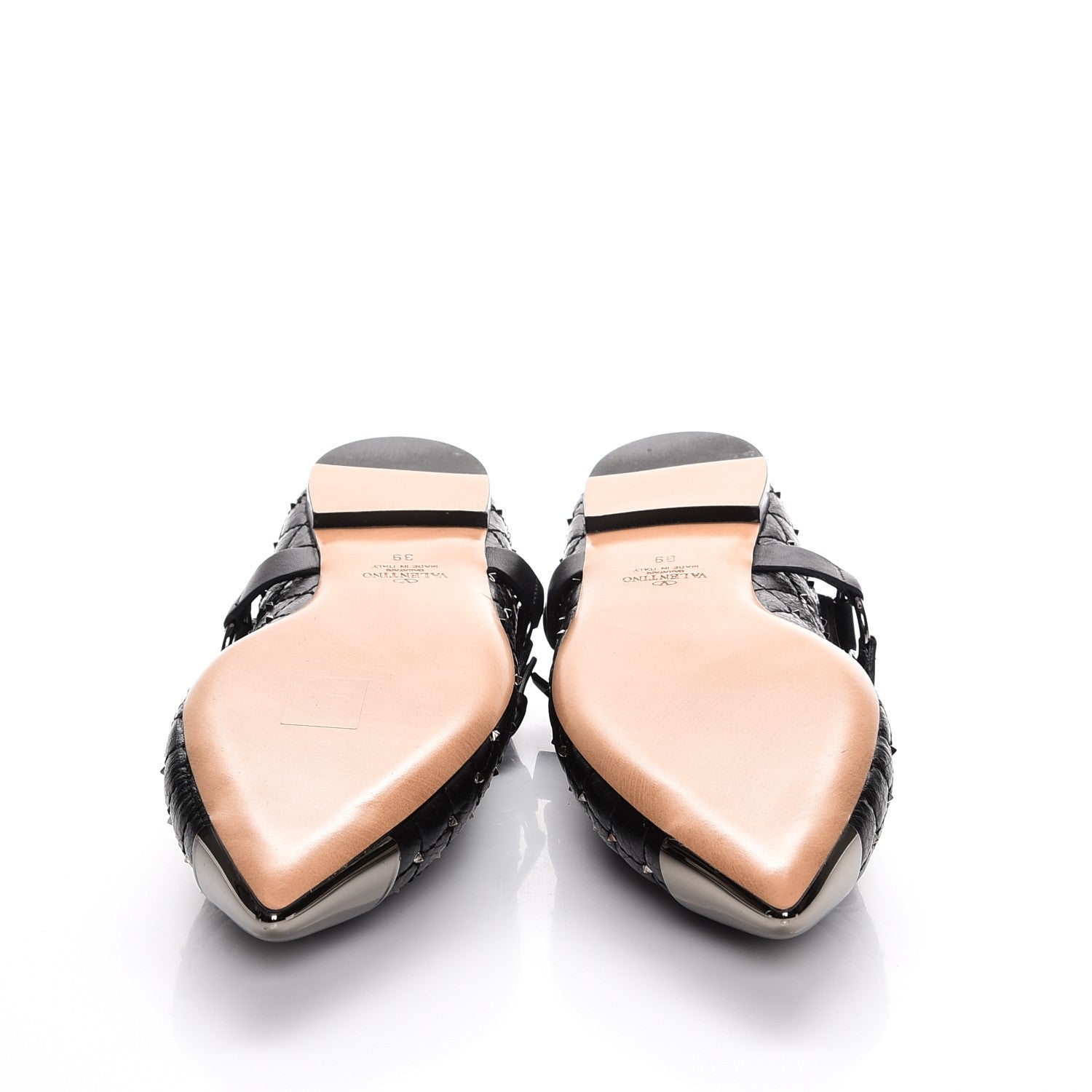 Valentino Garavani Crackled Lambskin Rockstud Spike Captoe Ballerina Flats 39 Black 5 of 9