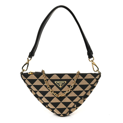 Prada Jacquard Triangolo Symbole Embroidered Mini Triangle Bag Black Corda 1 of 7