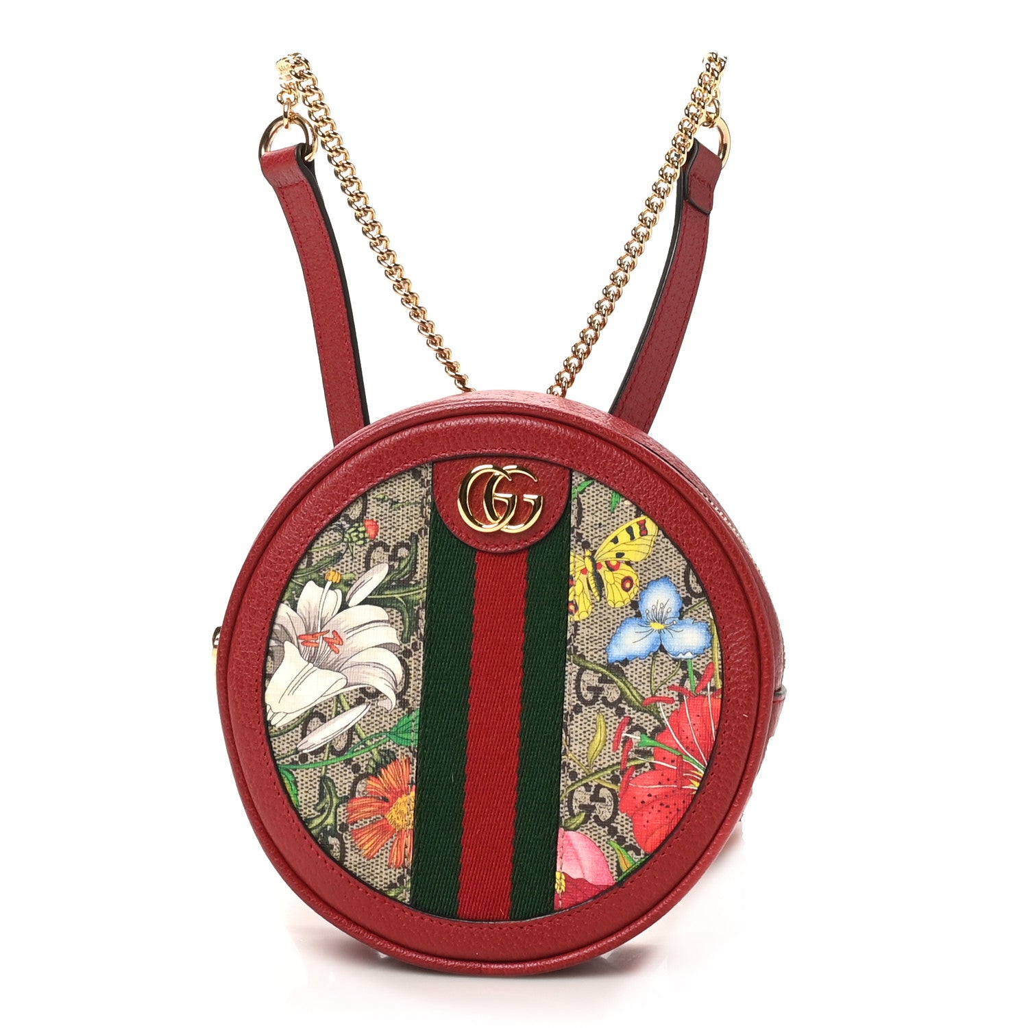 Gucci GG Supreme Monogram Web Flora Mini Ophidia Round Backpack Red 1 of 10