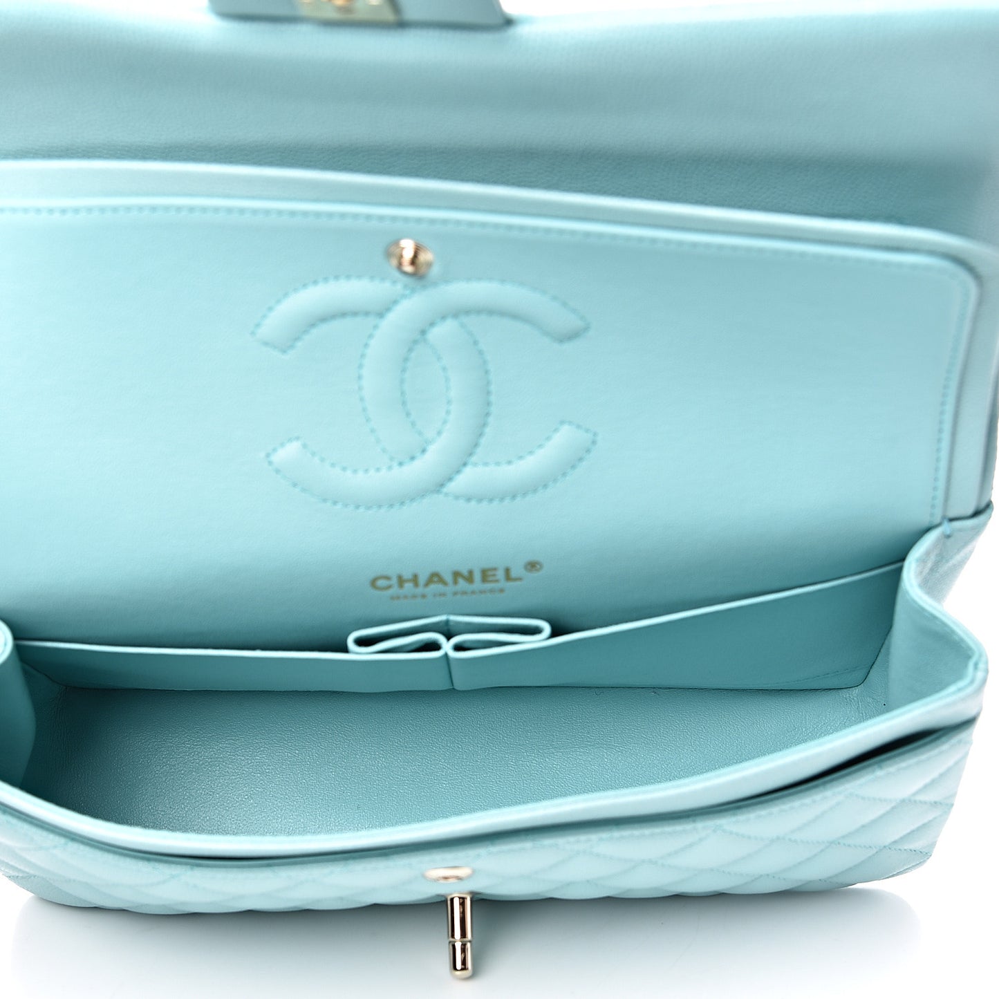 Caviar Quilted Medium Double Flap Light Blue