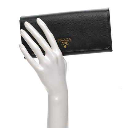 Prada Saffiano Metal Continental Flap Wallet Nero Black 2 of 6