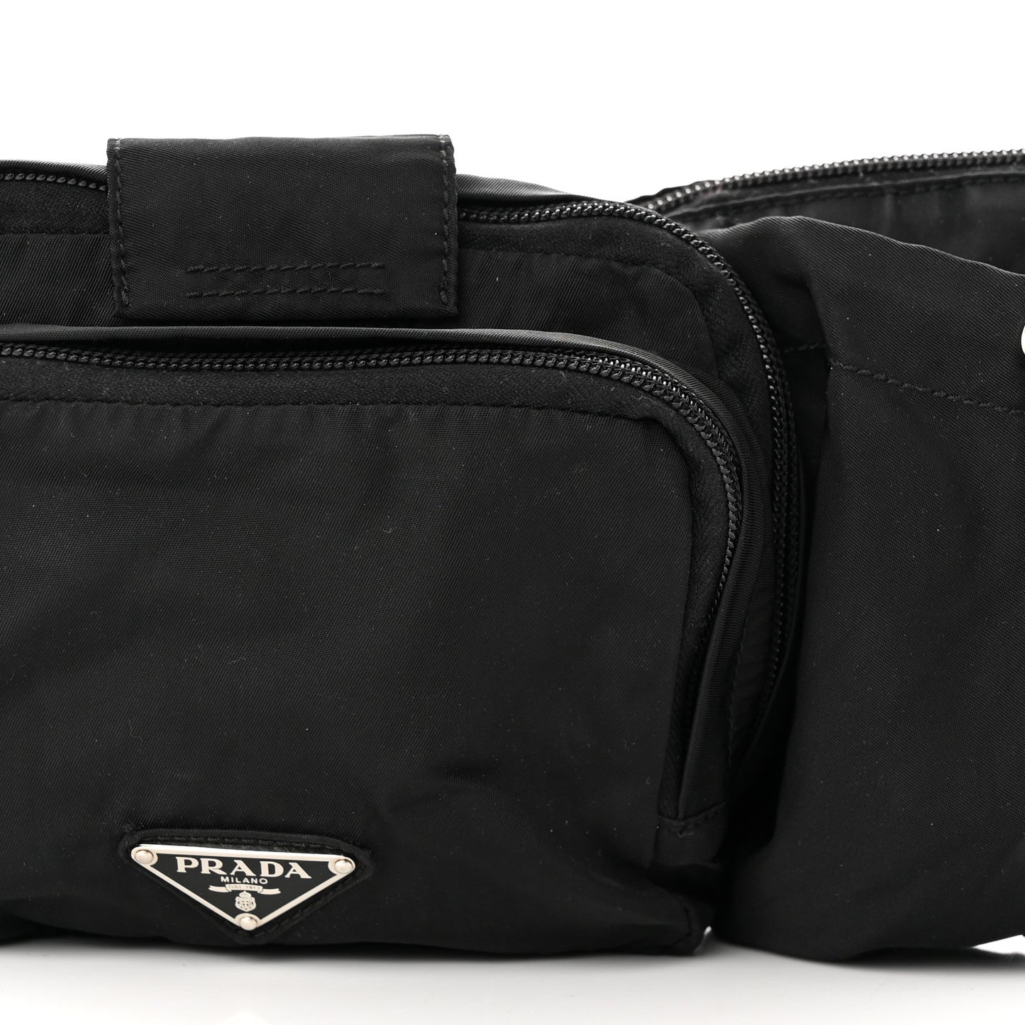 Nylon Metal Triple Pocket Belt Bag Black