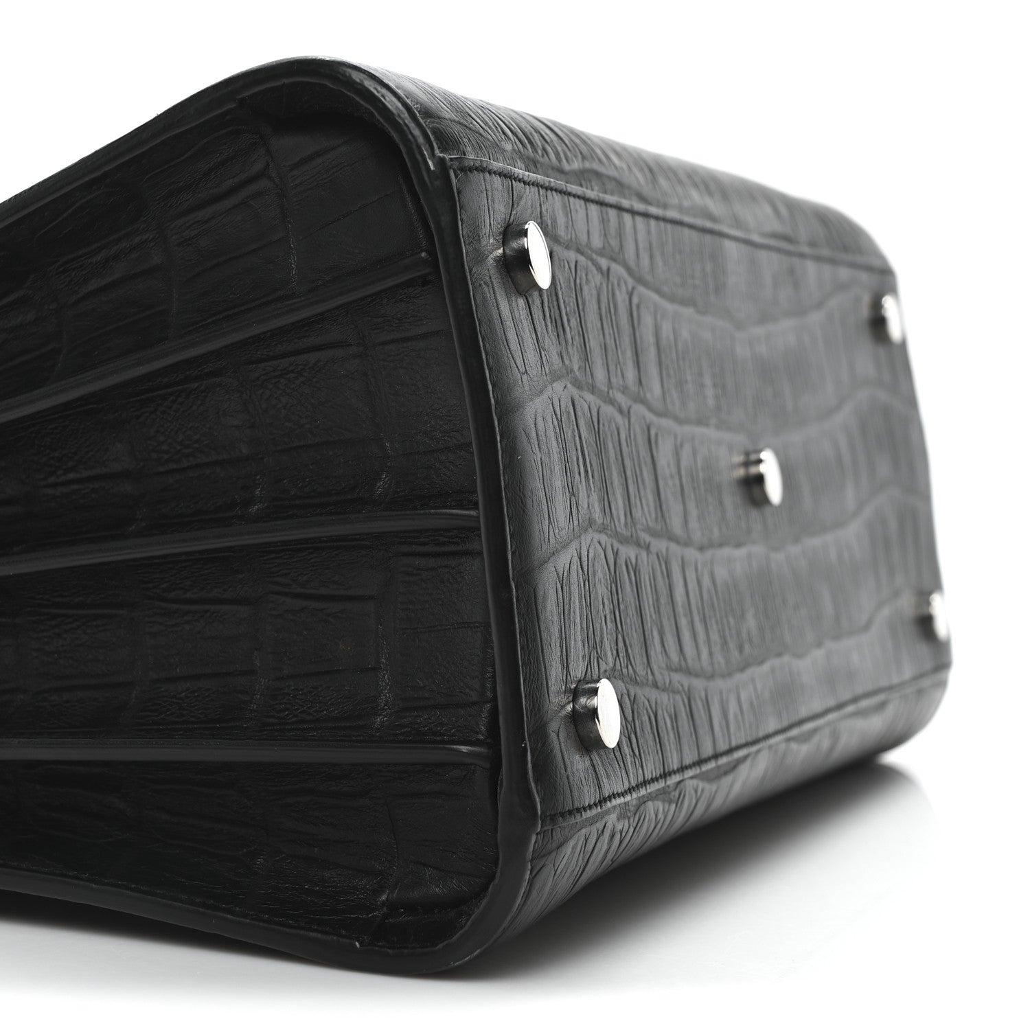 Saint Laurent Calfskin Crocodile Embossed Small Supple Sac de Jour Black 9 of 10