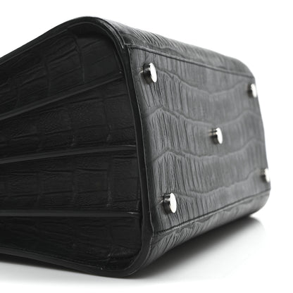 Saint Laurent Calfskin Crocodile Embossed Small Supple Sac de Jour Black 9 of 10