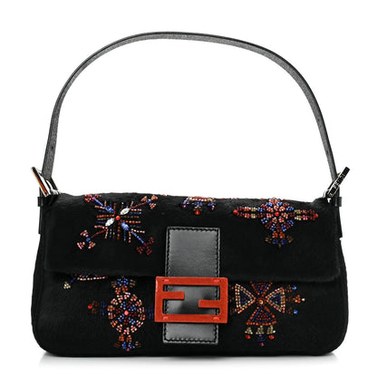 Fendi Calf Hair Beaded Baguette Black Multicolor 1 of 11