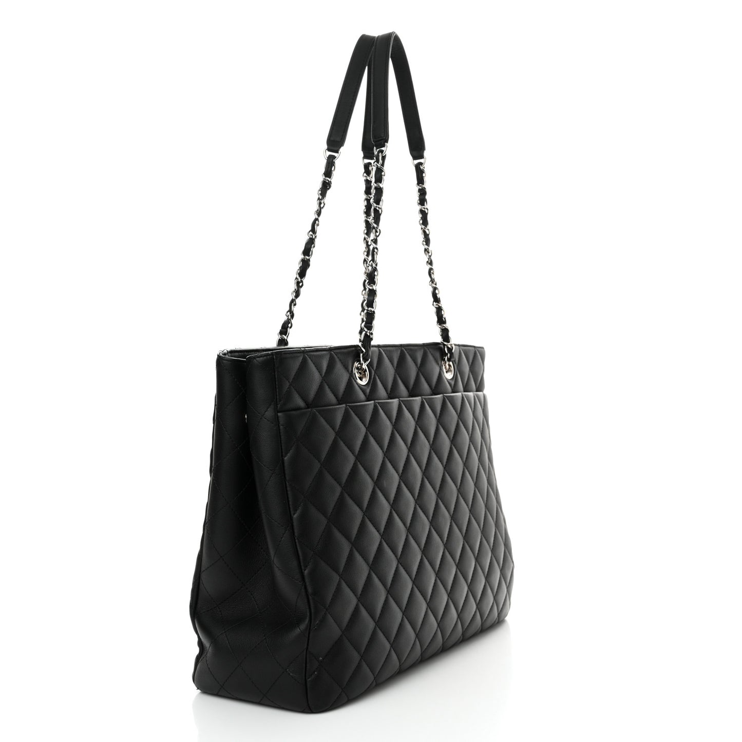 Calfskin Quilted Large Classic Shopping Tote Black