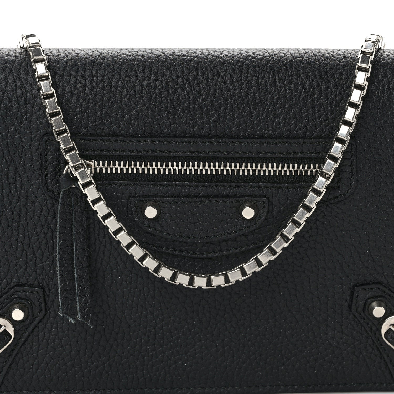 Balenciaga Grained Calfskin Classic Silver Hardware Wallet on Chain Black 8 of 12