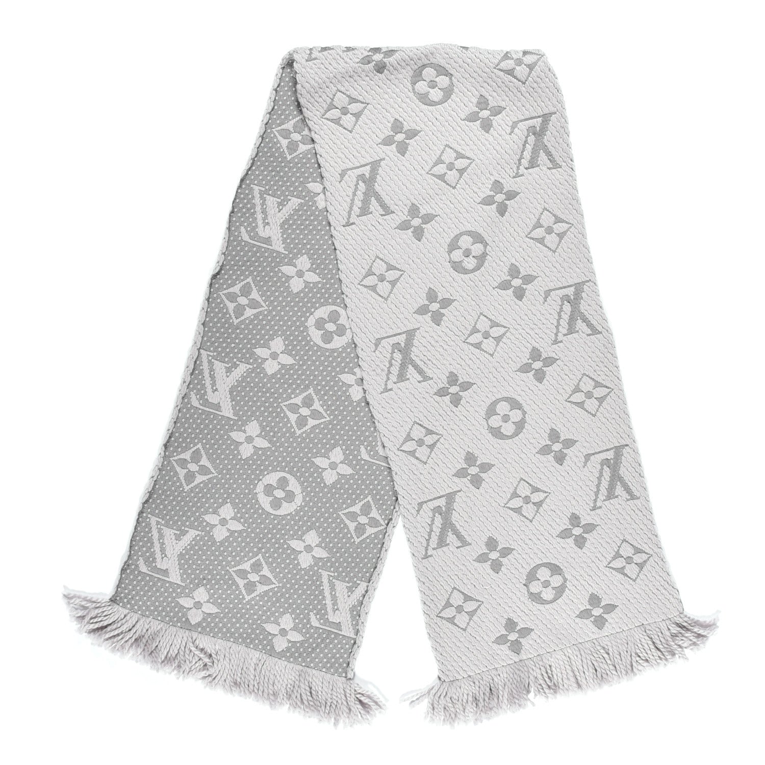 Louis Vuitton Wool Silk Logomania Scarf Pearl Grey 3 of 4