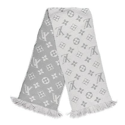 Louis Vuitton Wool Silk Logomania Scarf Pearl Grey 3 of 4