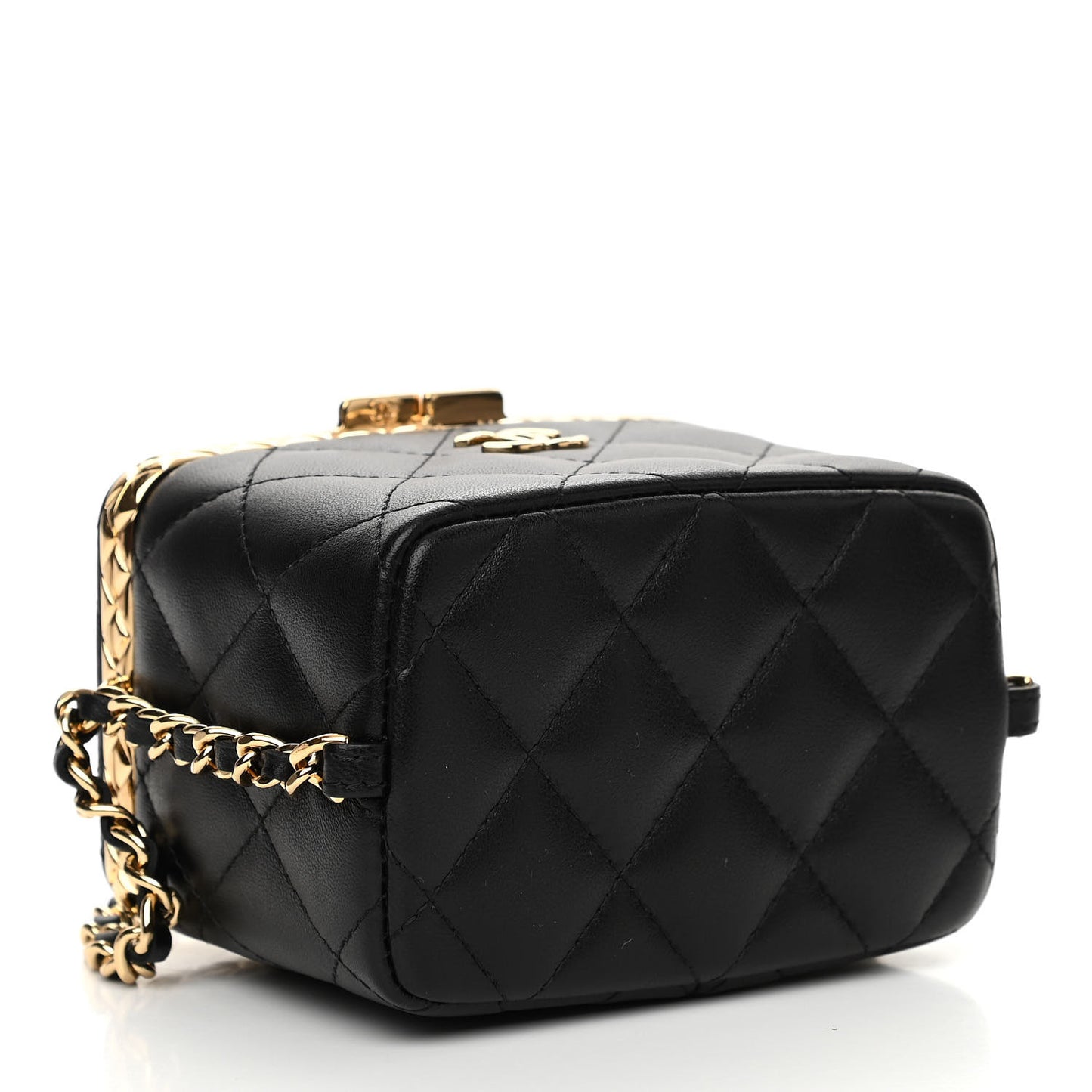 Metal Lambskin Quilted Small Vanity With Chain Black