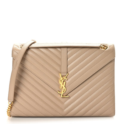 Saint Laurent Grain De Poudre Matelasse Chevron Large Monogram Satchel Dark Beige 1 of 9