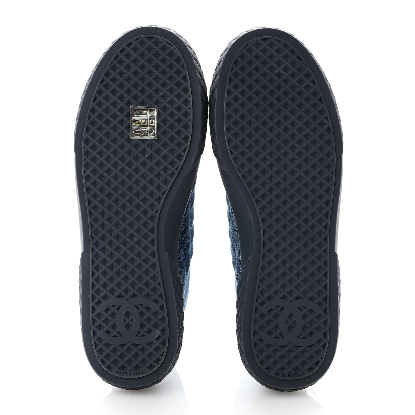 Printed Denim Quilted High Top Sneakers 40 Dark Blue