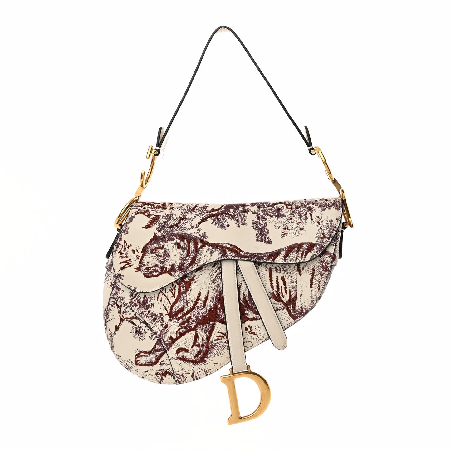 Calfskin Embroidered Toile de Jouy Saddle Bag Burgundy