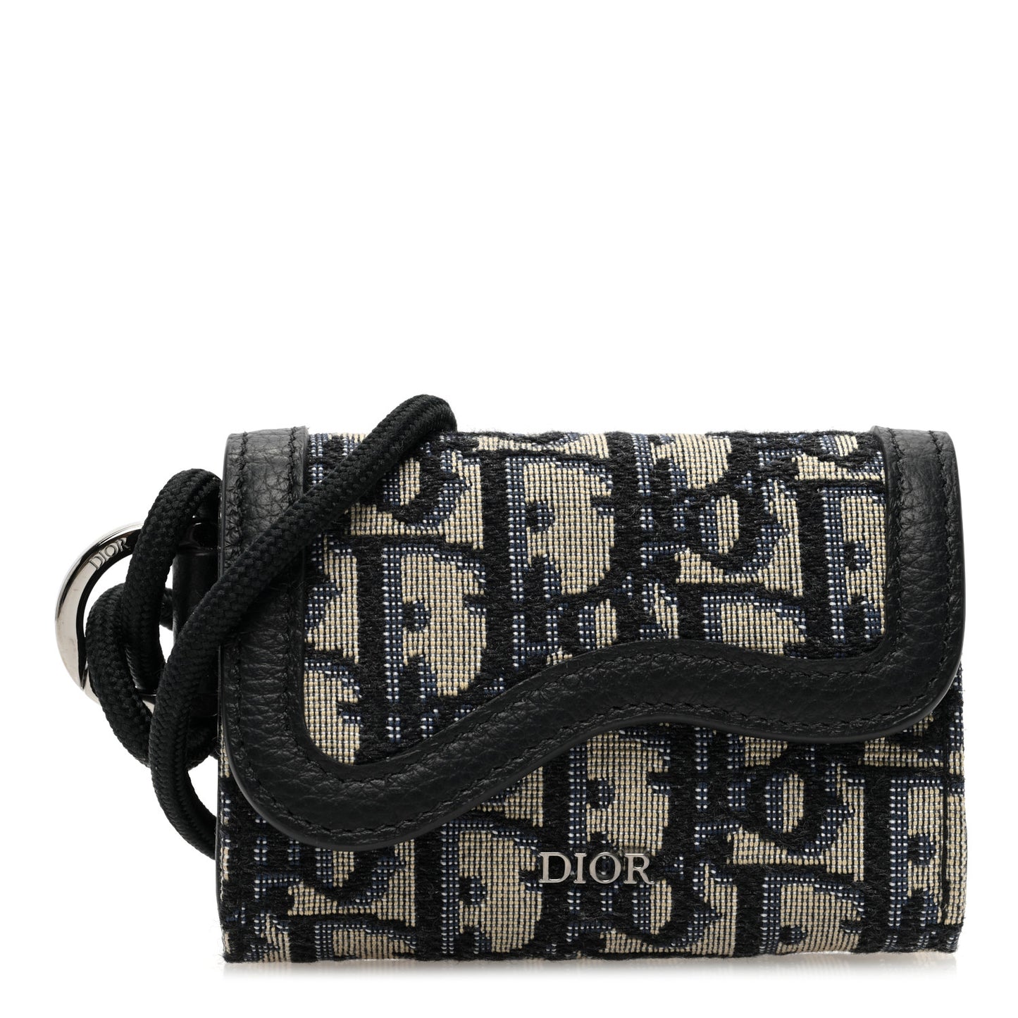 Oblique Calfskin Saddle Card Holder On Strap Black