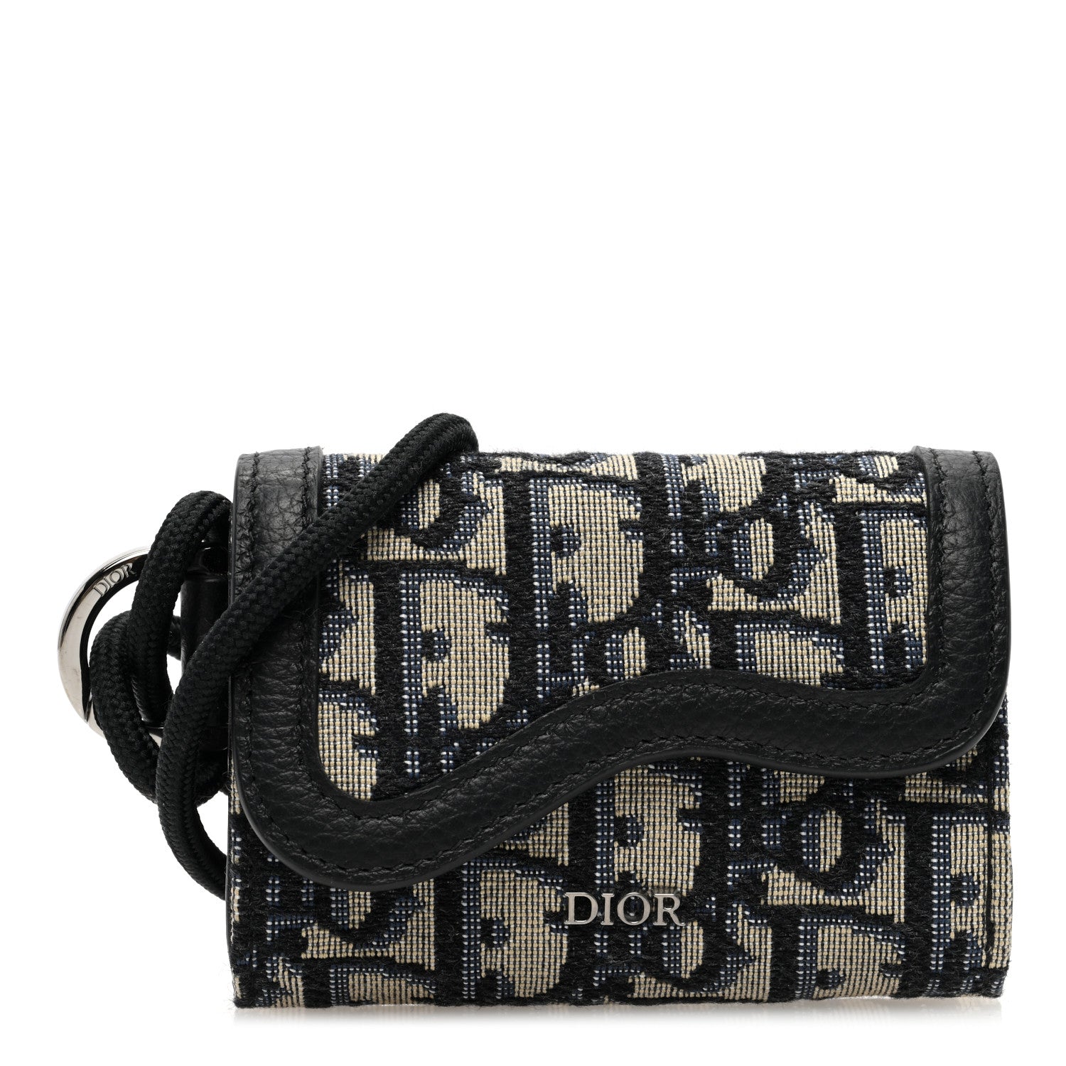 Christian Dior Oblique Calfskin Saddle Card Holder On Strap Black 1 of 10