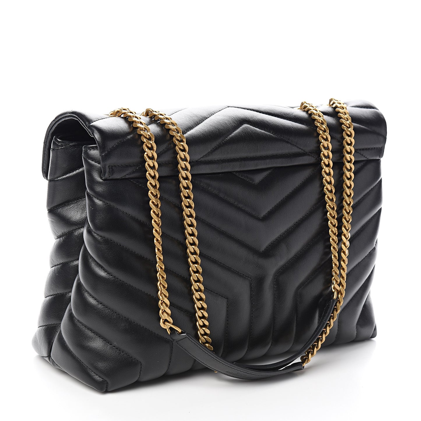 Calfskin Y Quilted Monogram Medium Loulou Chain Satchel Black