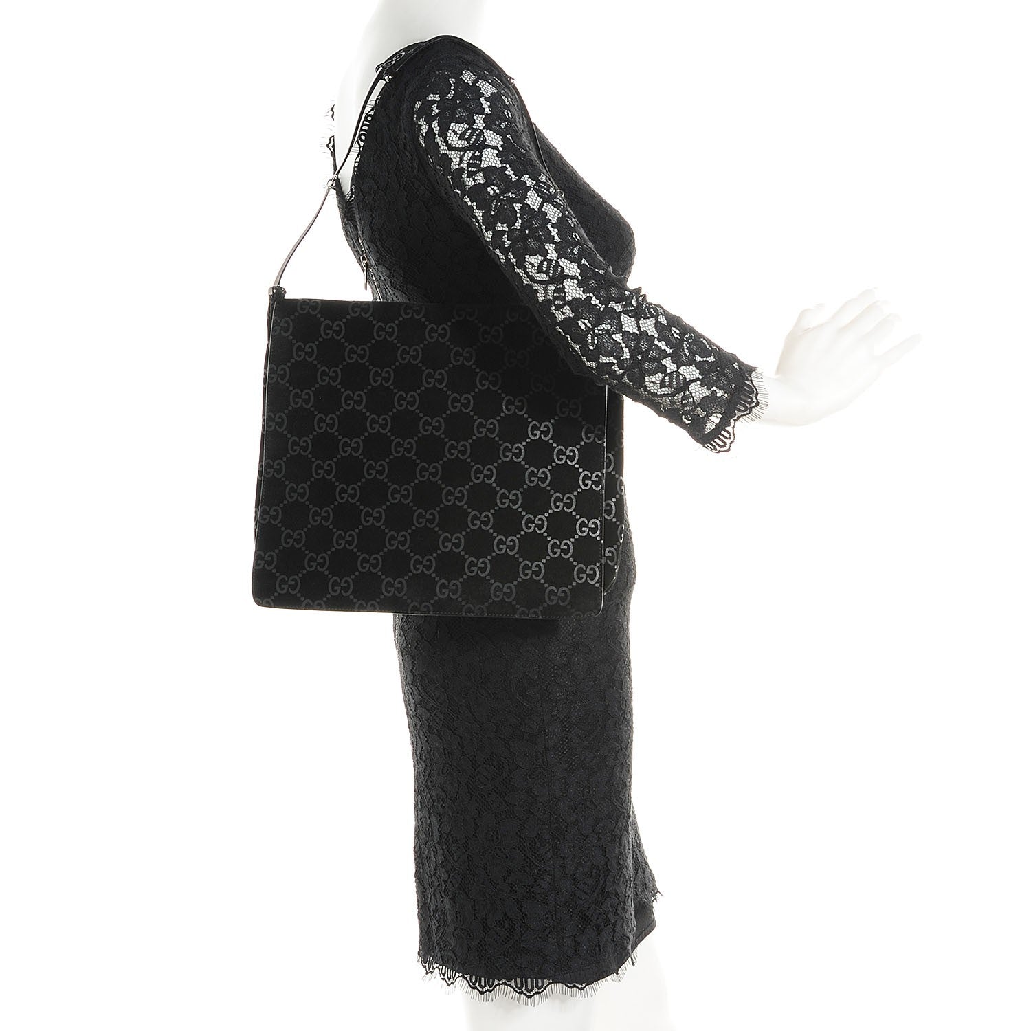 Gucci Suede Guccissima Shoulder Bag Black 2 of 8