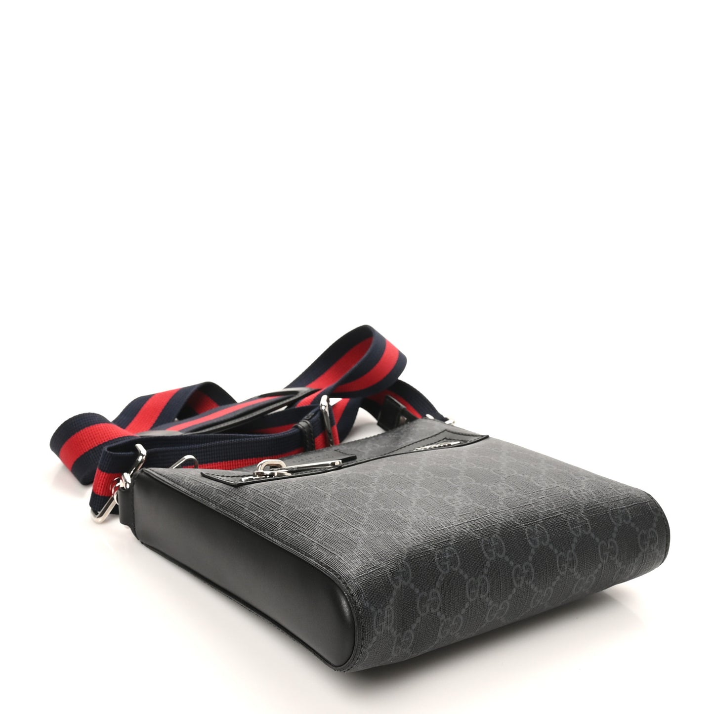 GG Supreme Monogram Web Small Flat Messenger Bag Black Grey