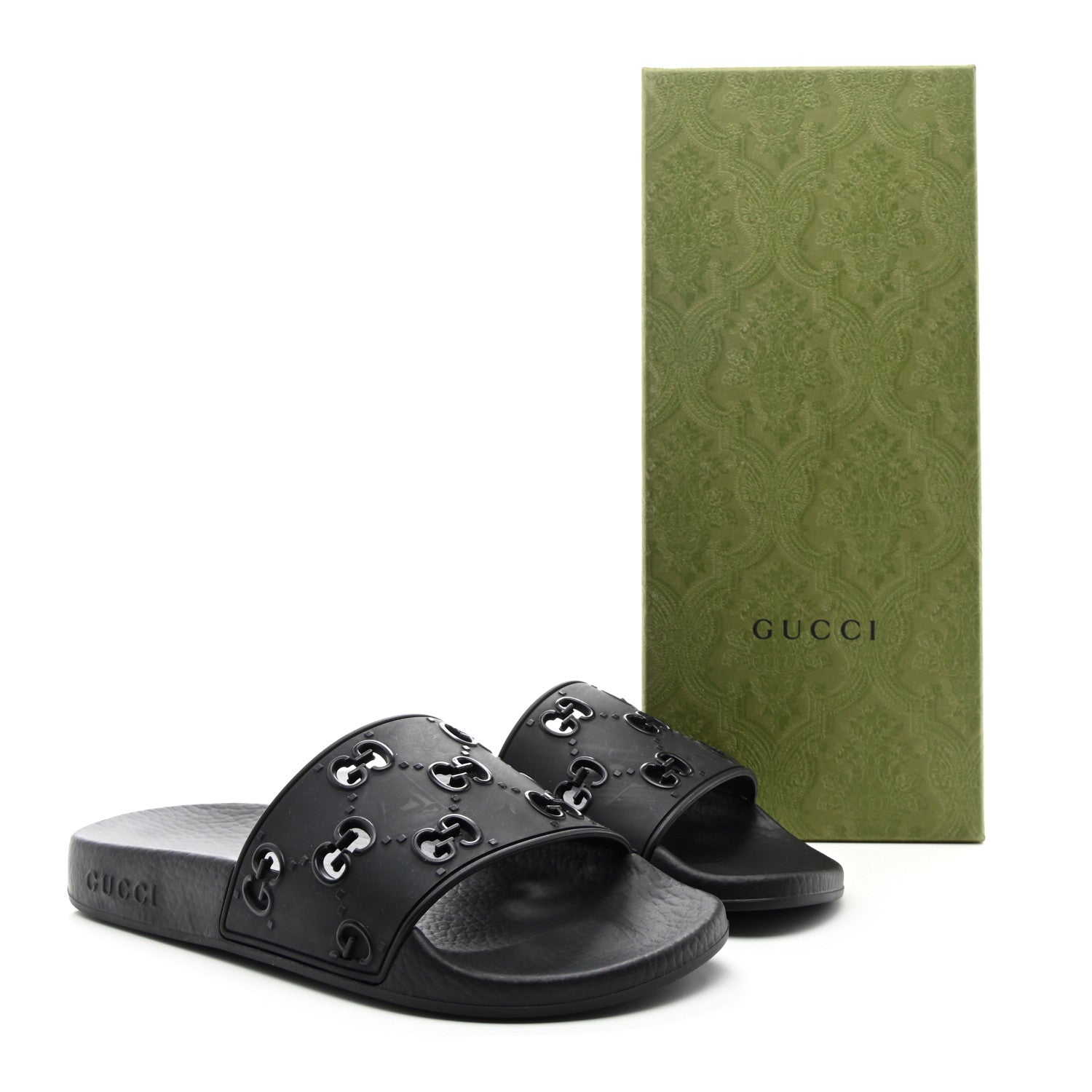 Gucci Rubber GG Monogram Perforated Womens Slide Sandals 37 Black 10 of 10