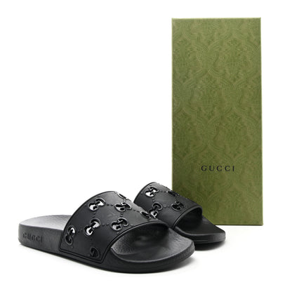 Gucci Rubber GG Monogram Perforated Womens Slide Sandals 37 Black 10 of 10