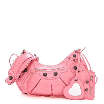 Balenciaga Extra Supple Calfskin Crocodile Embossed Small Le Cagole Shoulder Bag Sweet Pink 1 of 12