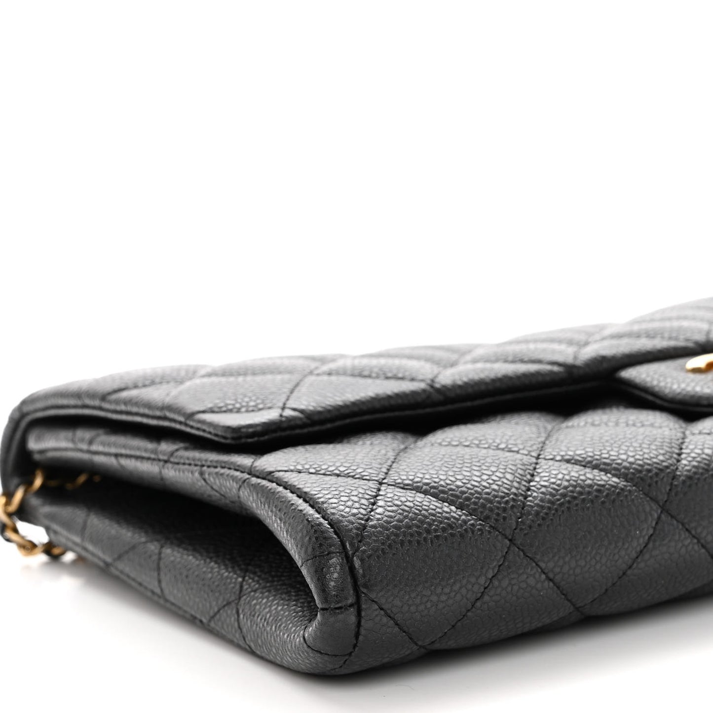 Caviar Quilted Clutch With Chain Flap Black