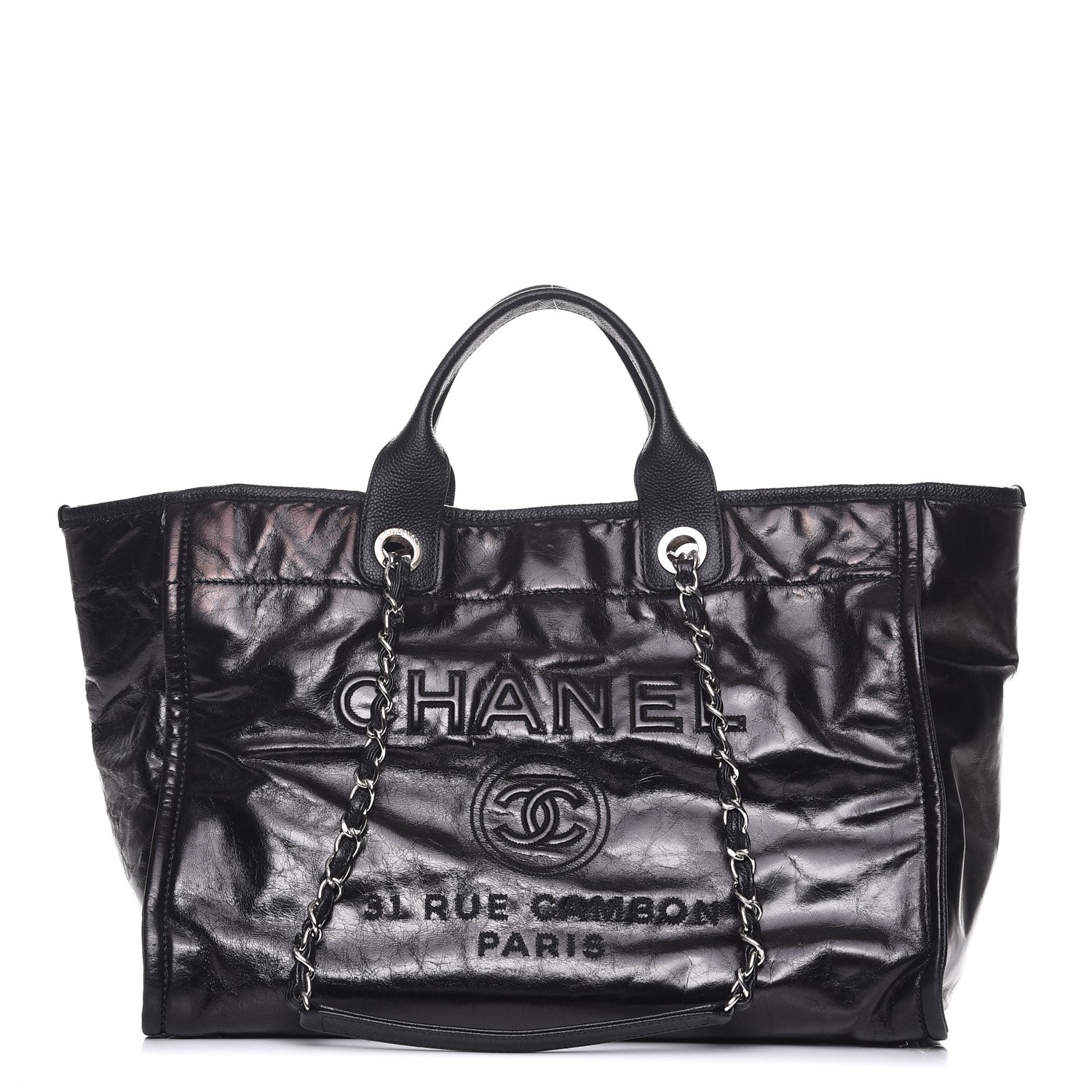 Chanel Glazed Calfskin Large Deauville Tote Black 1 of 10