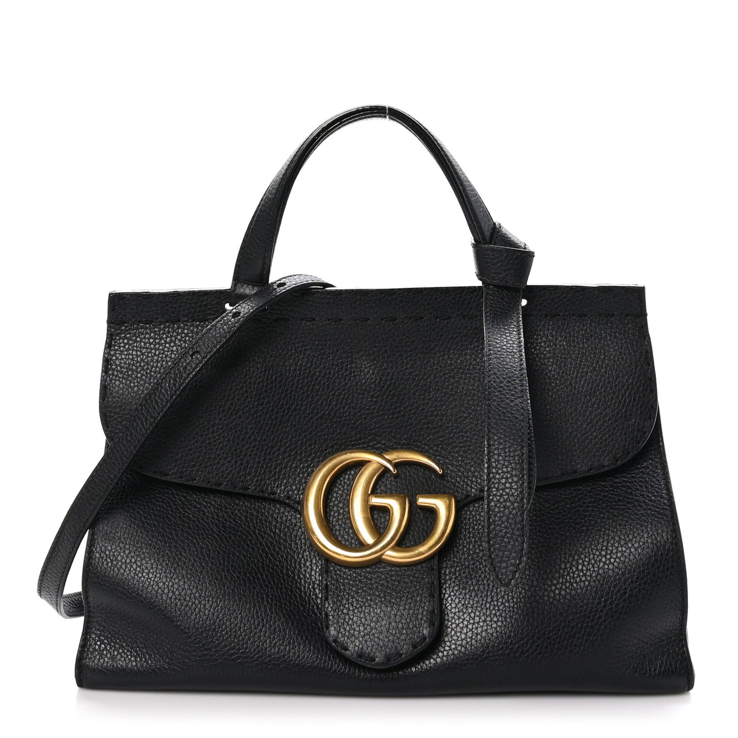 Calfskin Small GG Marmont Top Handle Bag Black