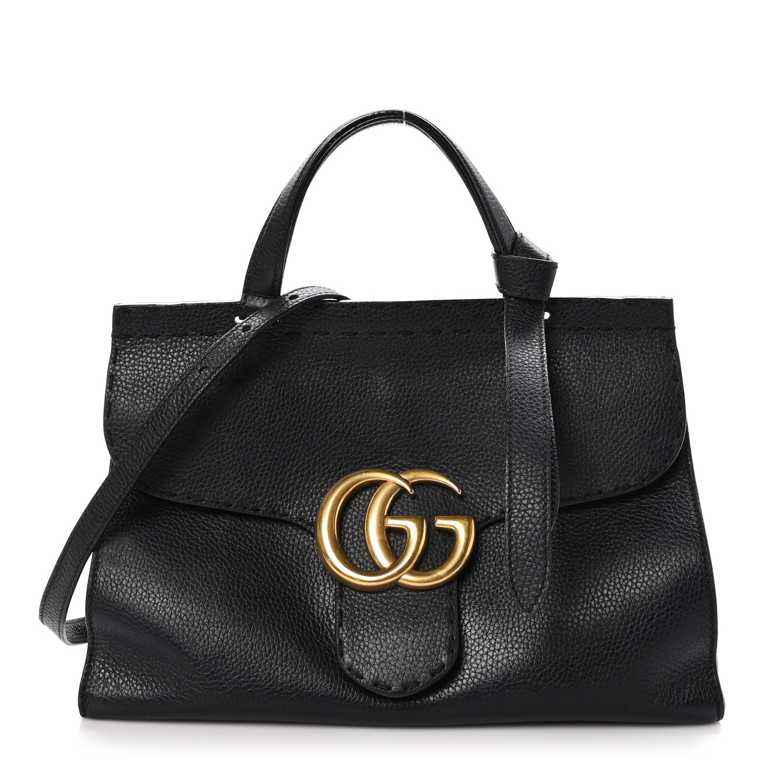 Gucci Calfskin Small GG Marmont Top Handle Bag Black 1 of 12