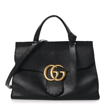 Gucci Calfskin Small GG Marmont Top Handle Bag Black 1 of 12