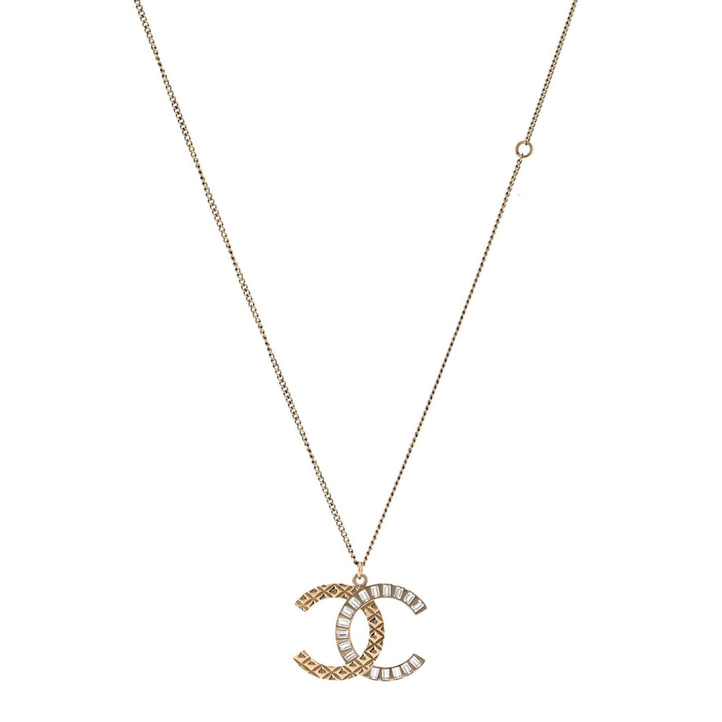 Baguette Crystal Quilted CC Pendant Necklace Gold