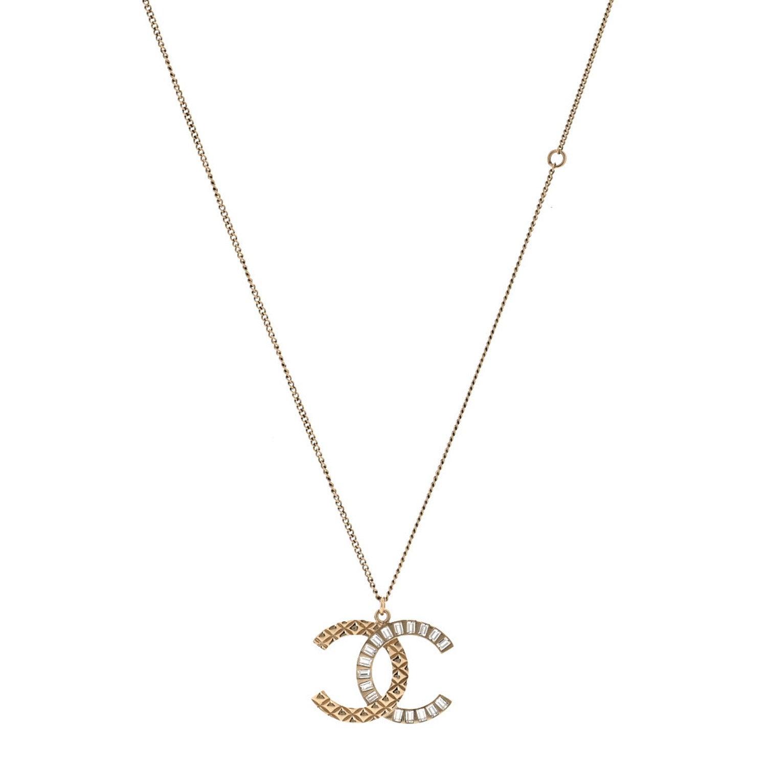 Chanel Baguette Crystal Quilted CC Pendant Necklace Gold 1 of 6