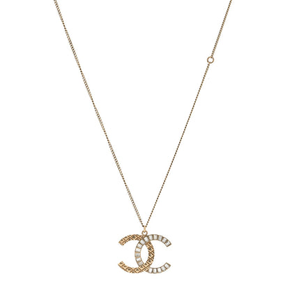 Chanel Baguette Crystal Quilted CC Pendant Necklace Gold 1 of 6