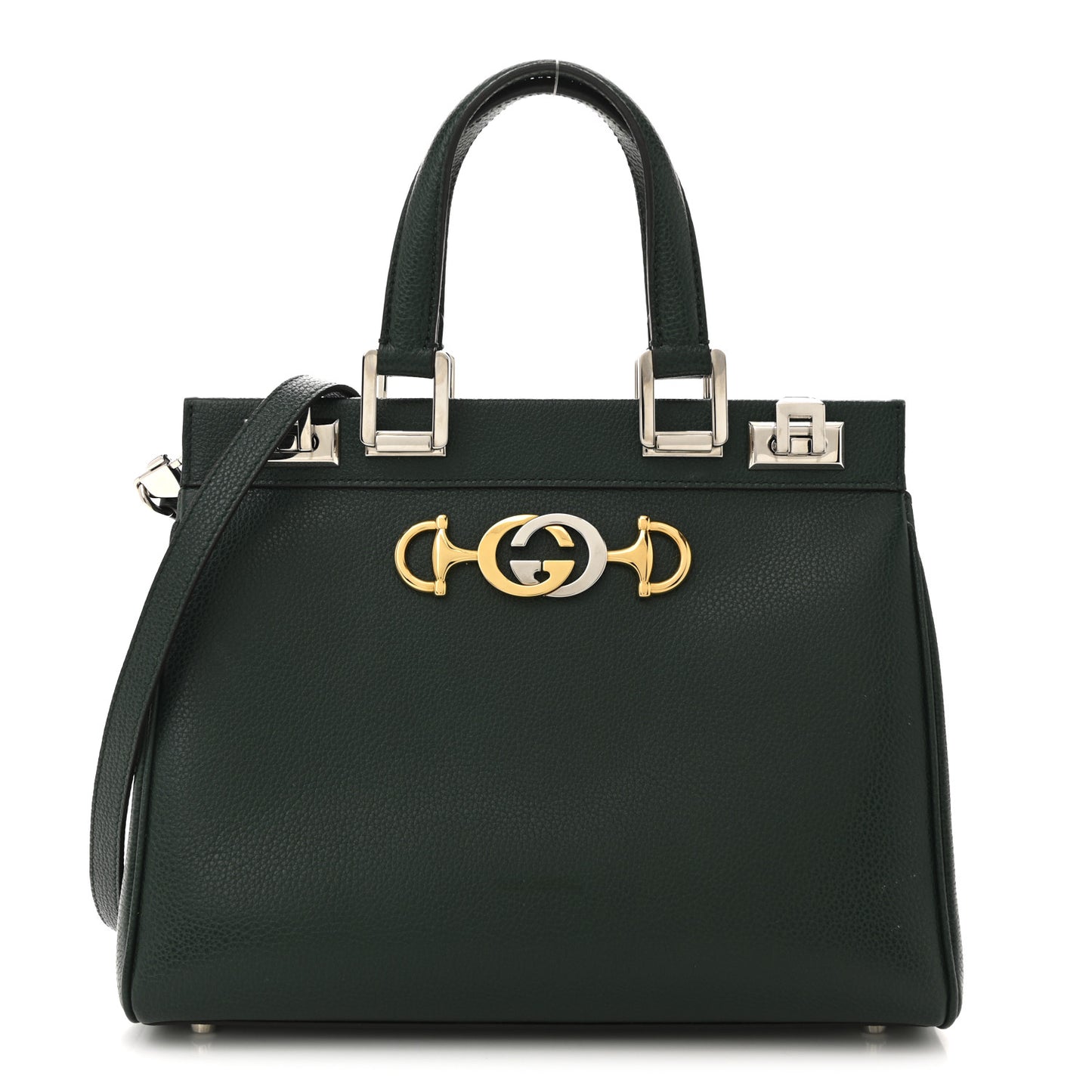 Grainy Calfskin Small Zumi Top Handle Bag Vintage Green