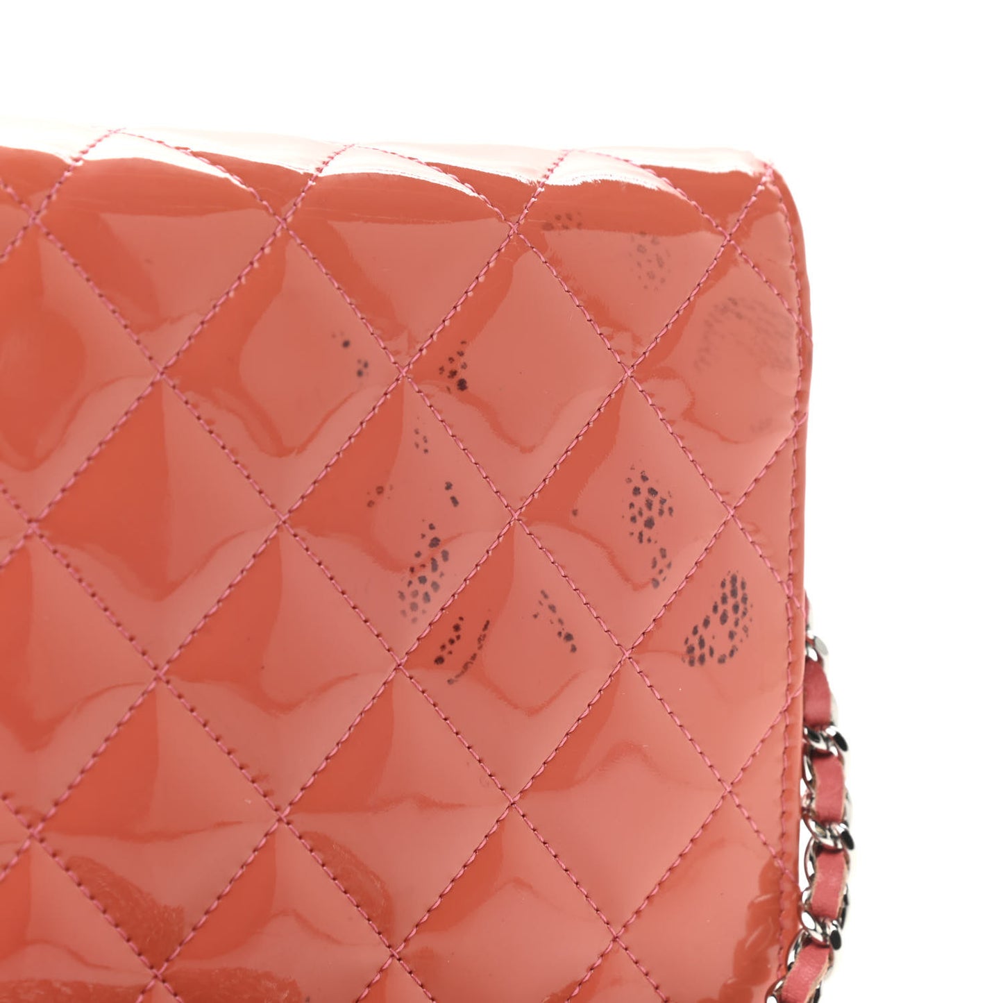 Patent Quilted Brilliant Wallet On Chain WOC Coral