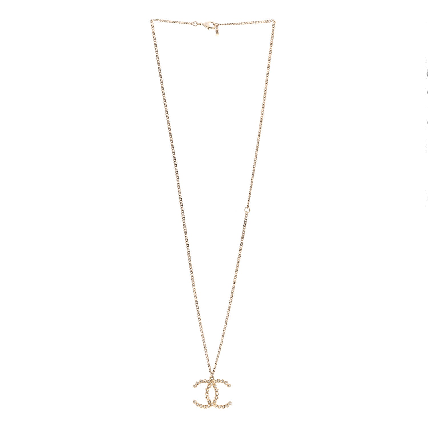 Chanel Metal Crystal CC Pendant Necklace Gold 3 of 5