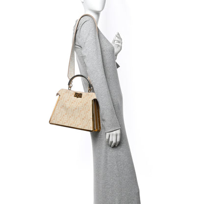 Fendi Chenille Suede Metal FF Small Peekaboo I SEE U Satchel Beige White 2 of 14