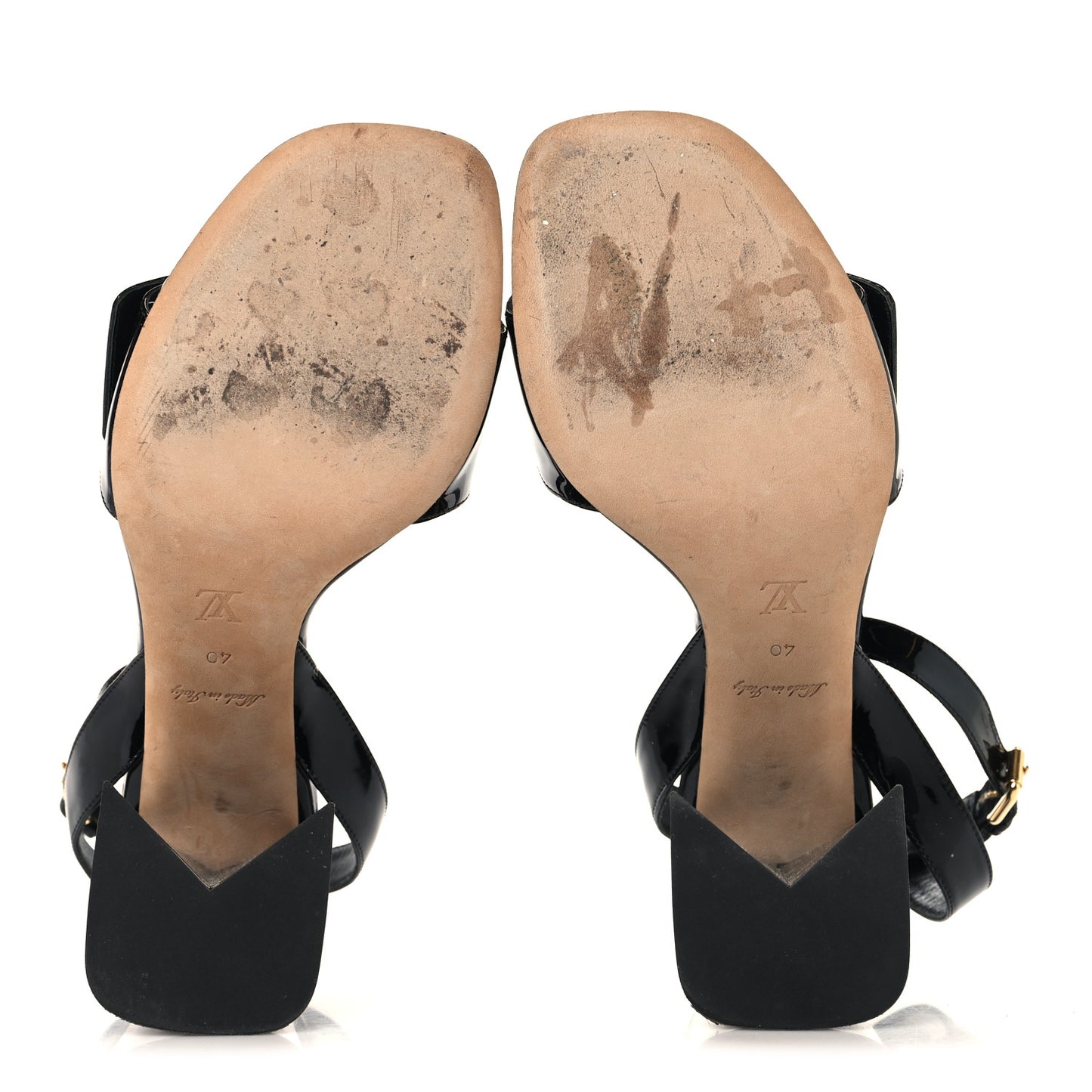 Patent Calfskin Shake Sandals 40 Black
