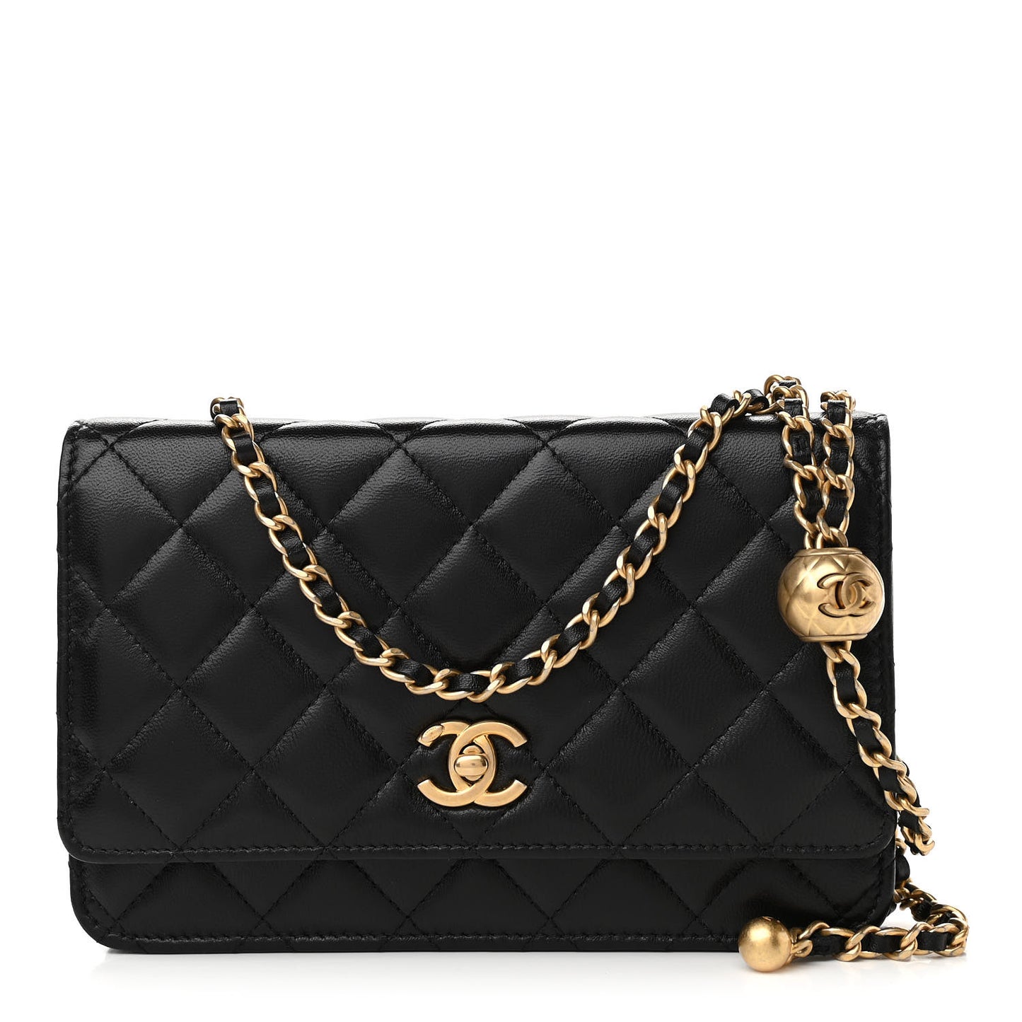 Lambskin Quilted CC Pearl Crush Wallet on Chain WOC Black