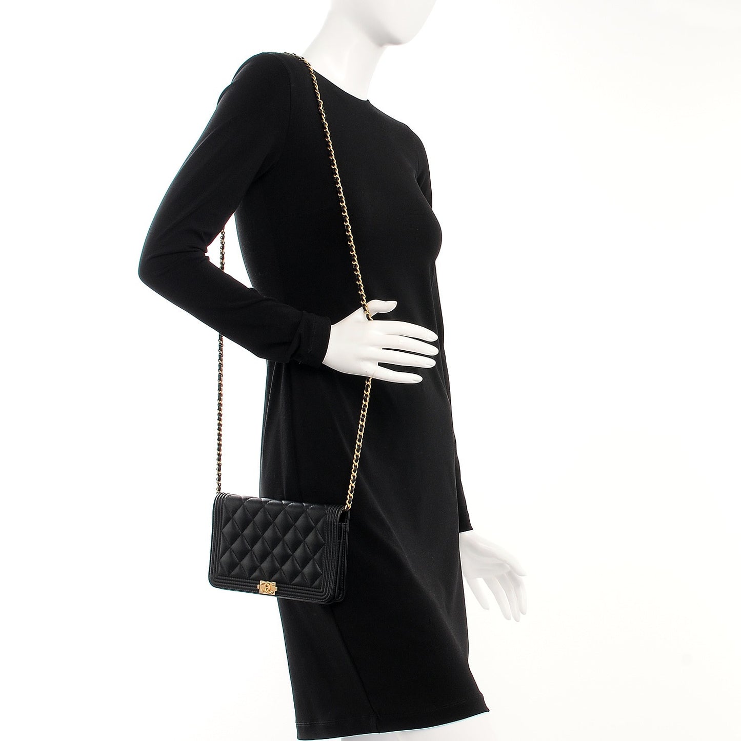 Caviar Quilted Boy Wallet On Chain WOC Black