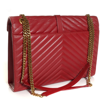 Saint Laurent Lambskin Matelasse Chevron Large Monogram Satchel Red 3 of 8